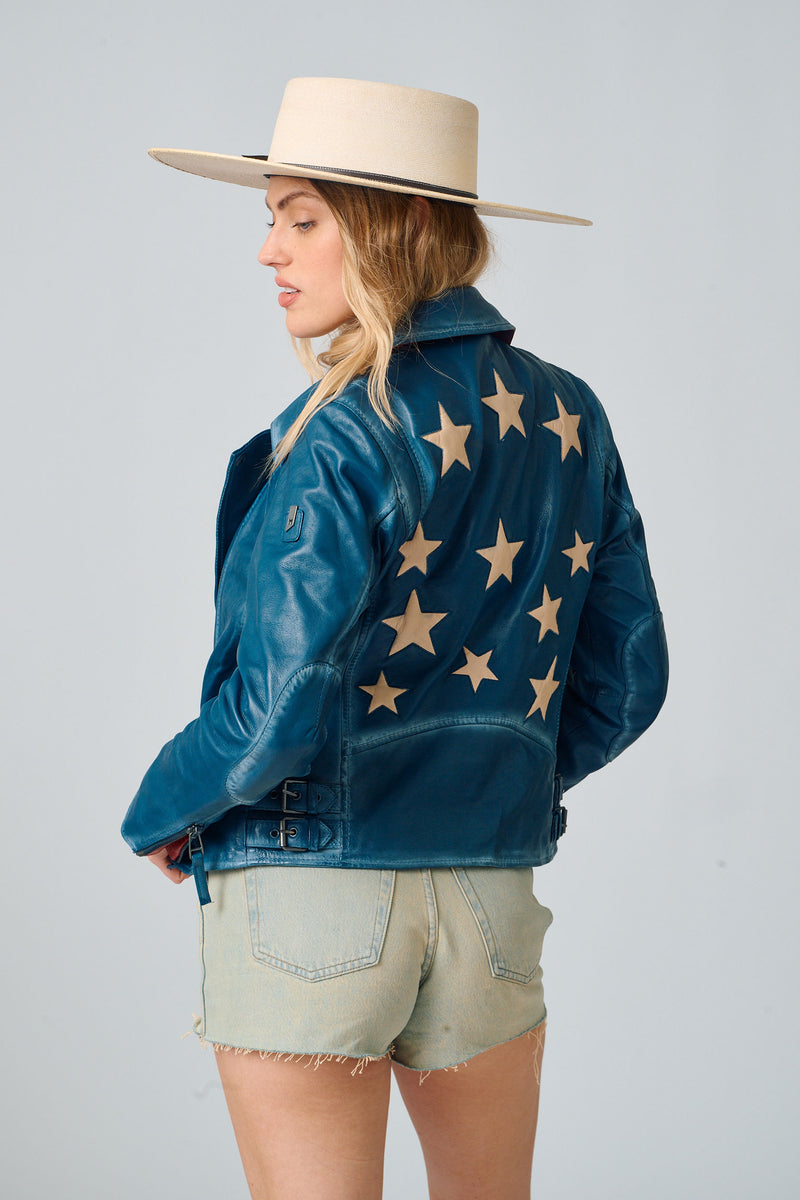 Christy RF Star Detail Leather Jacket – mauritiusleather