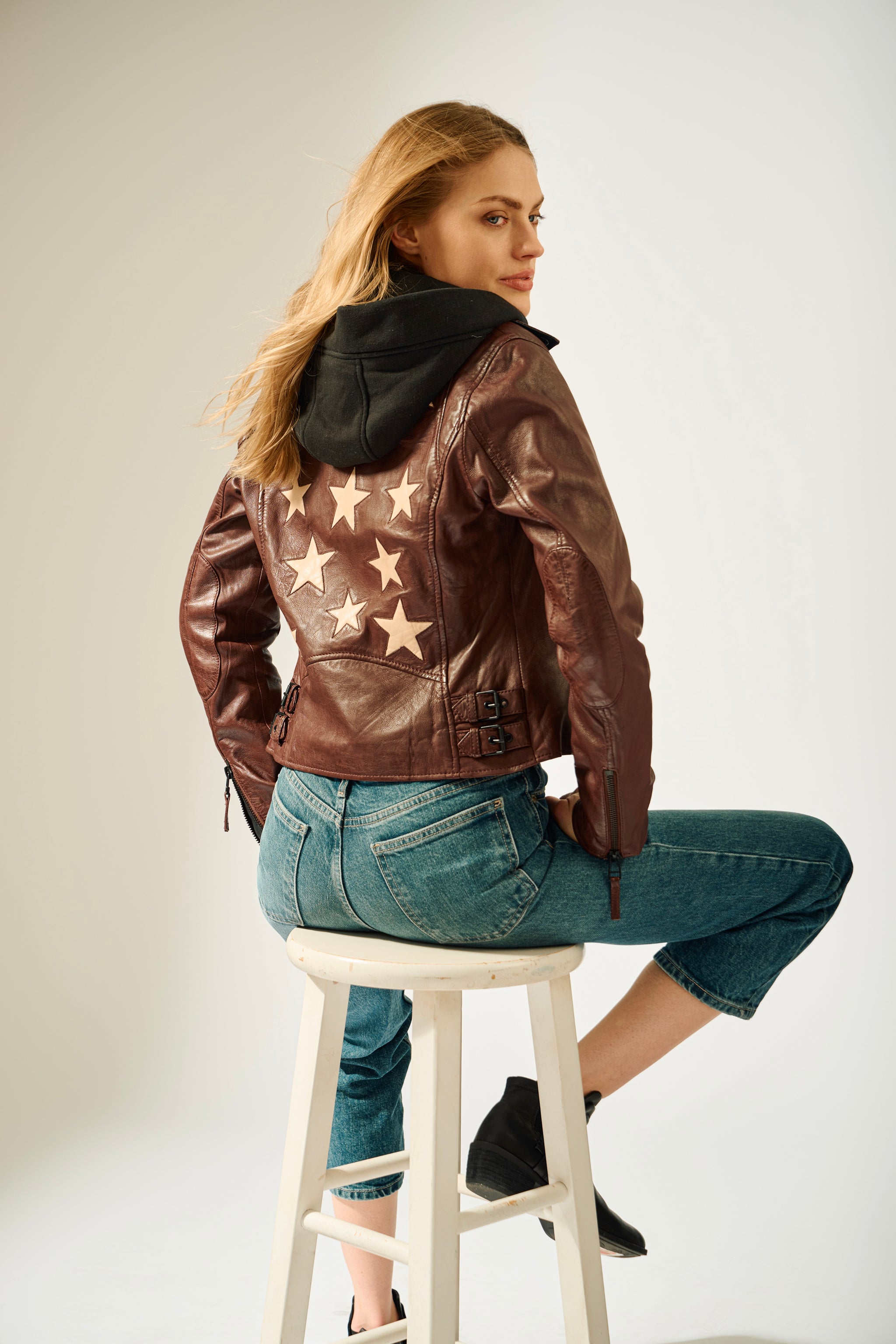 Christyn RF Star Detail with Hood Leather Jacket – Mauritius