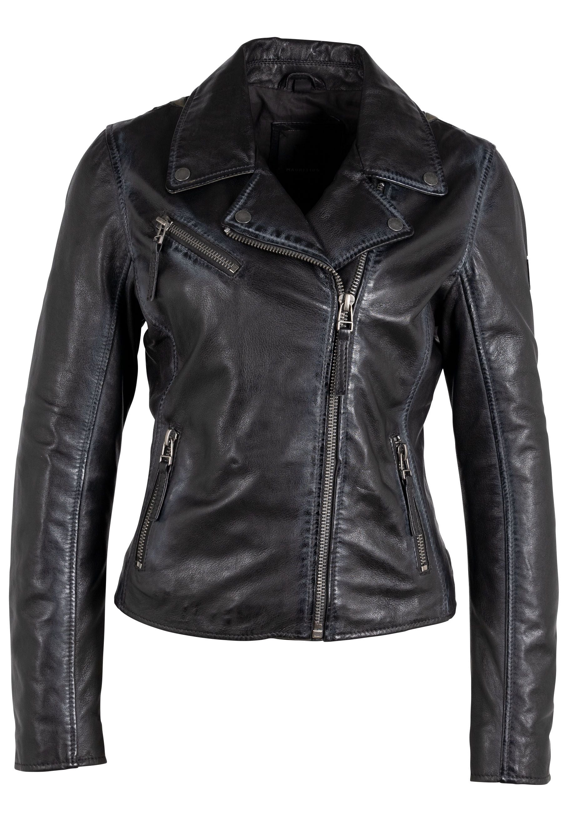 Christy RF Star Detail Leather Jacket, Black Olive – mauritiusleather
