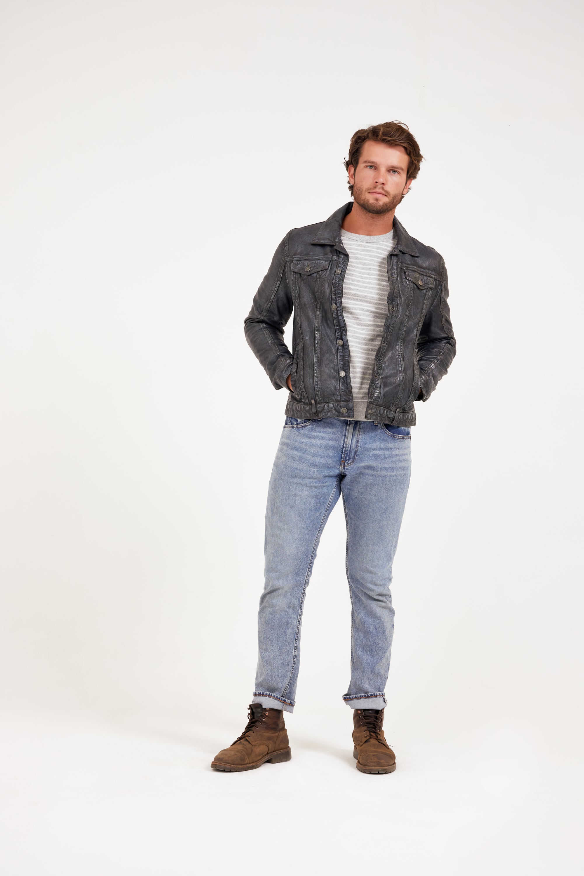 Geoff RF Leather mauritiusleather Anthracite-Blue – Jacket