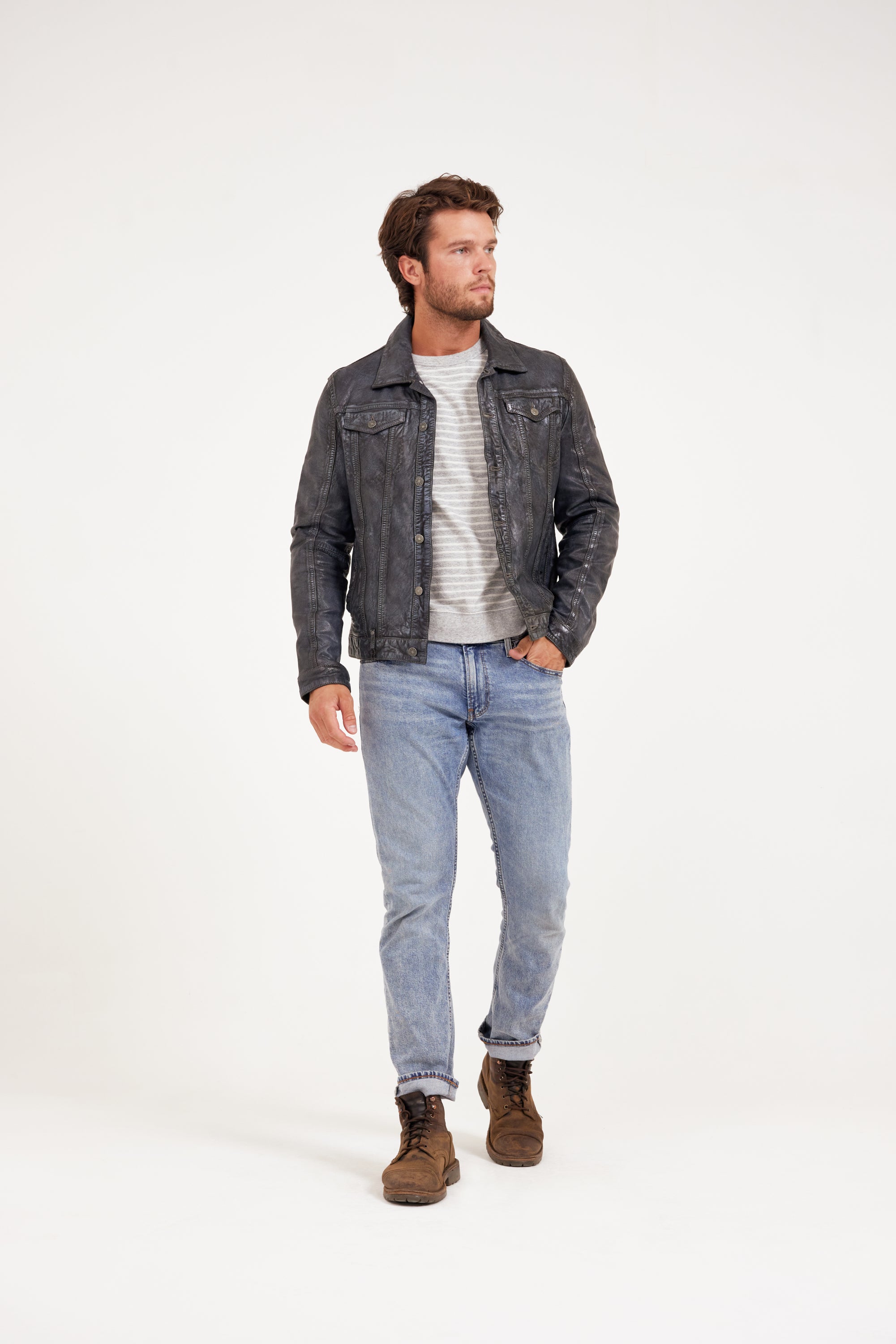 Geoff RF Jacket, Leather mauritiusleather Anthracite-Blue –
