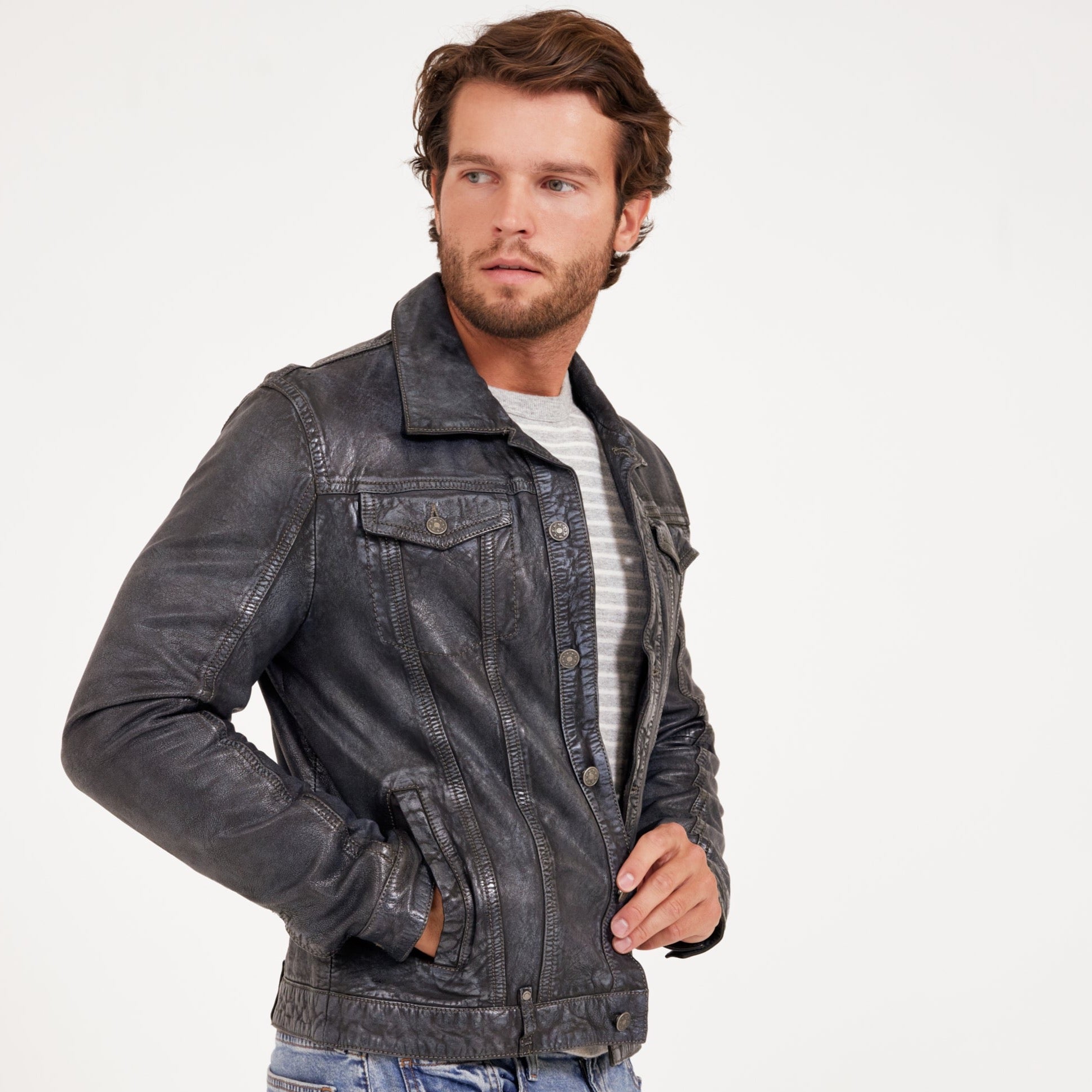 mauritiusleather Anthracite-Blue RF Geoff – Jacket, Leather