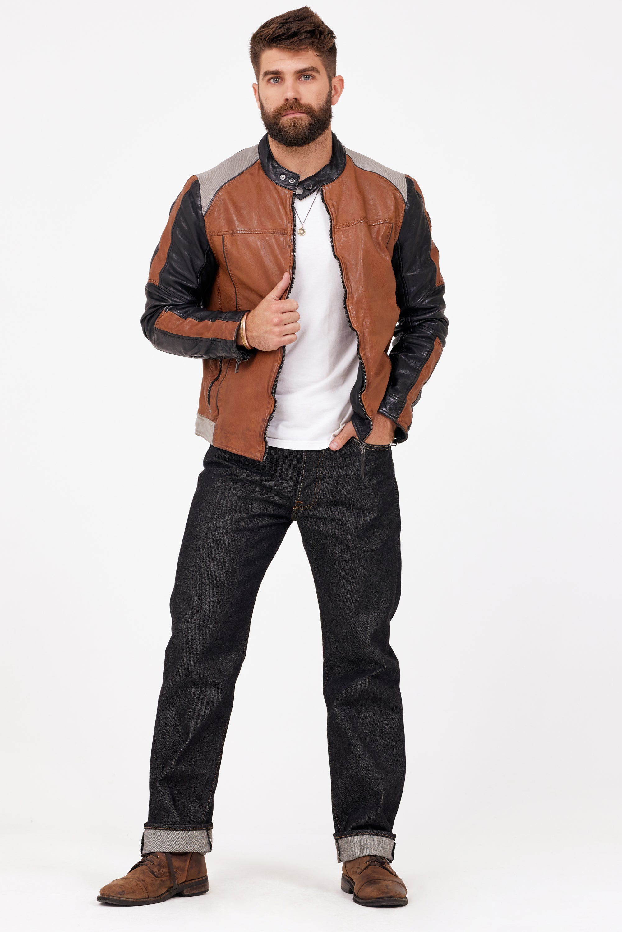 Jacket, mauritiusleather RF Cognac – Myron Leather