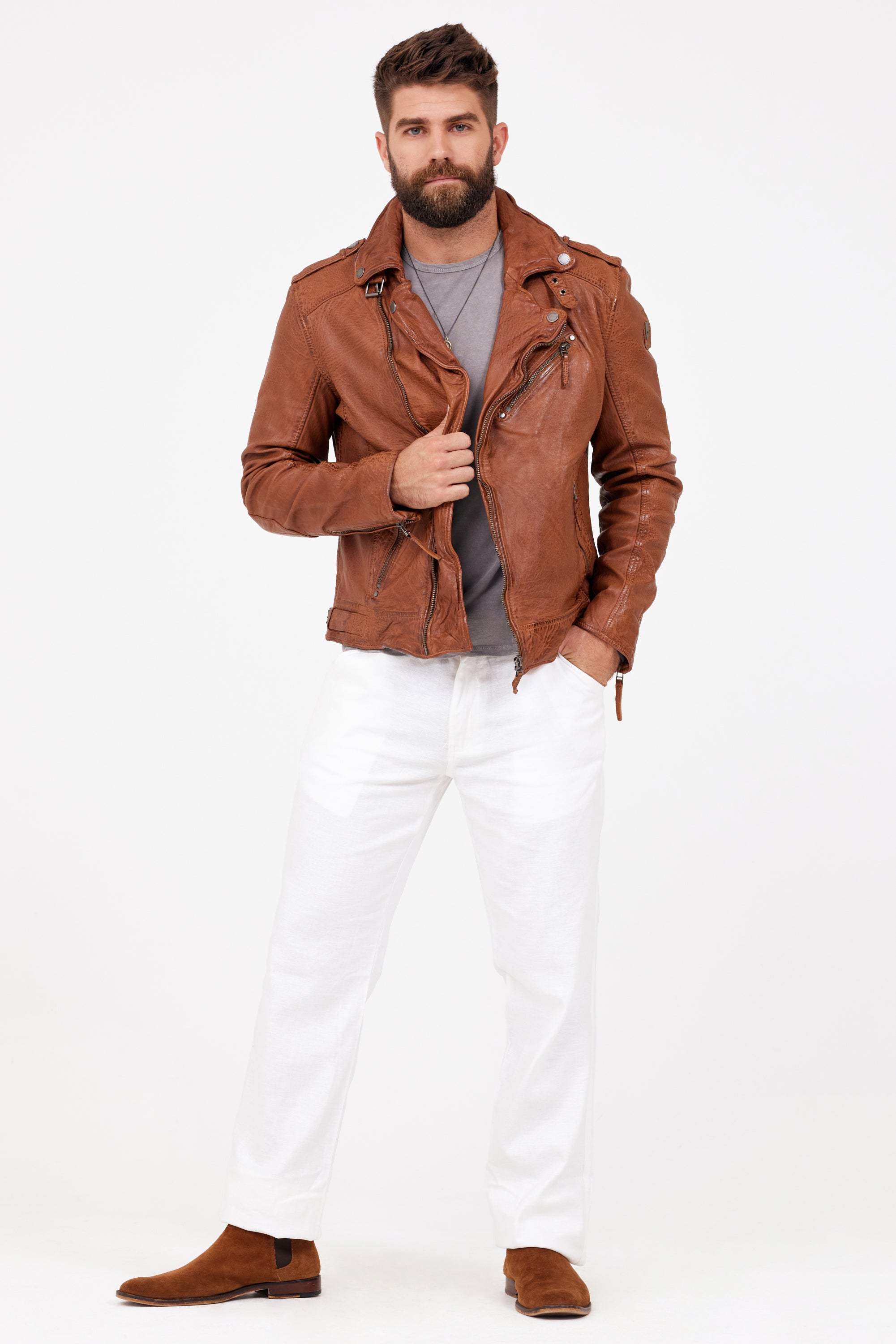 mauritiusleather Cognac Malic Leather – Jacket, RF