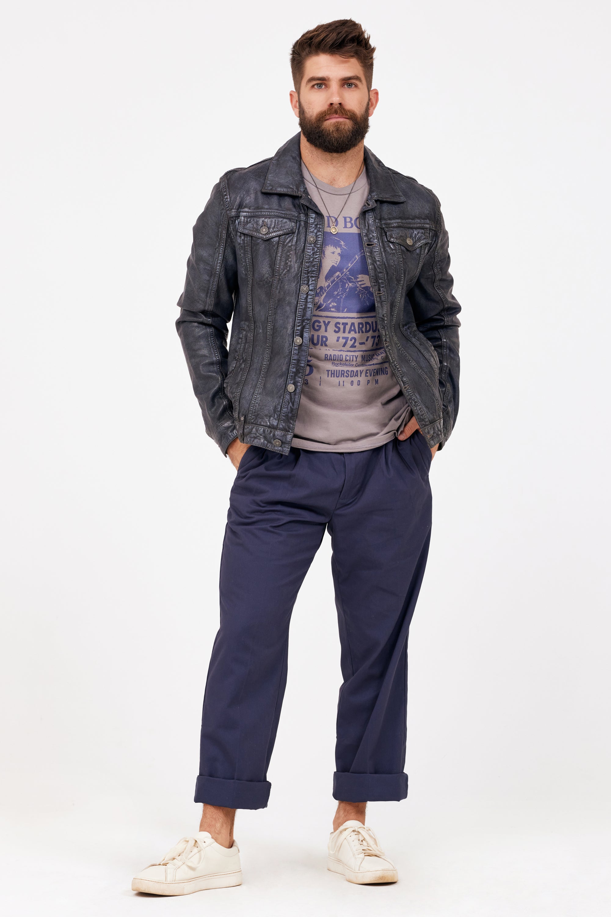 Geoff RF Anthracite-Blue Leather mauritiusleather – Jacket