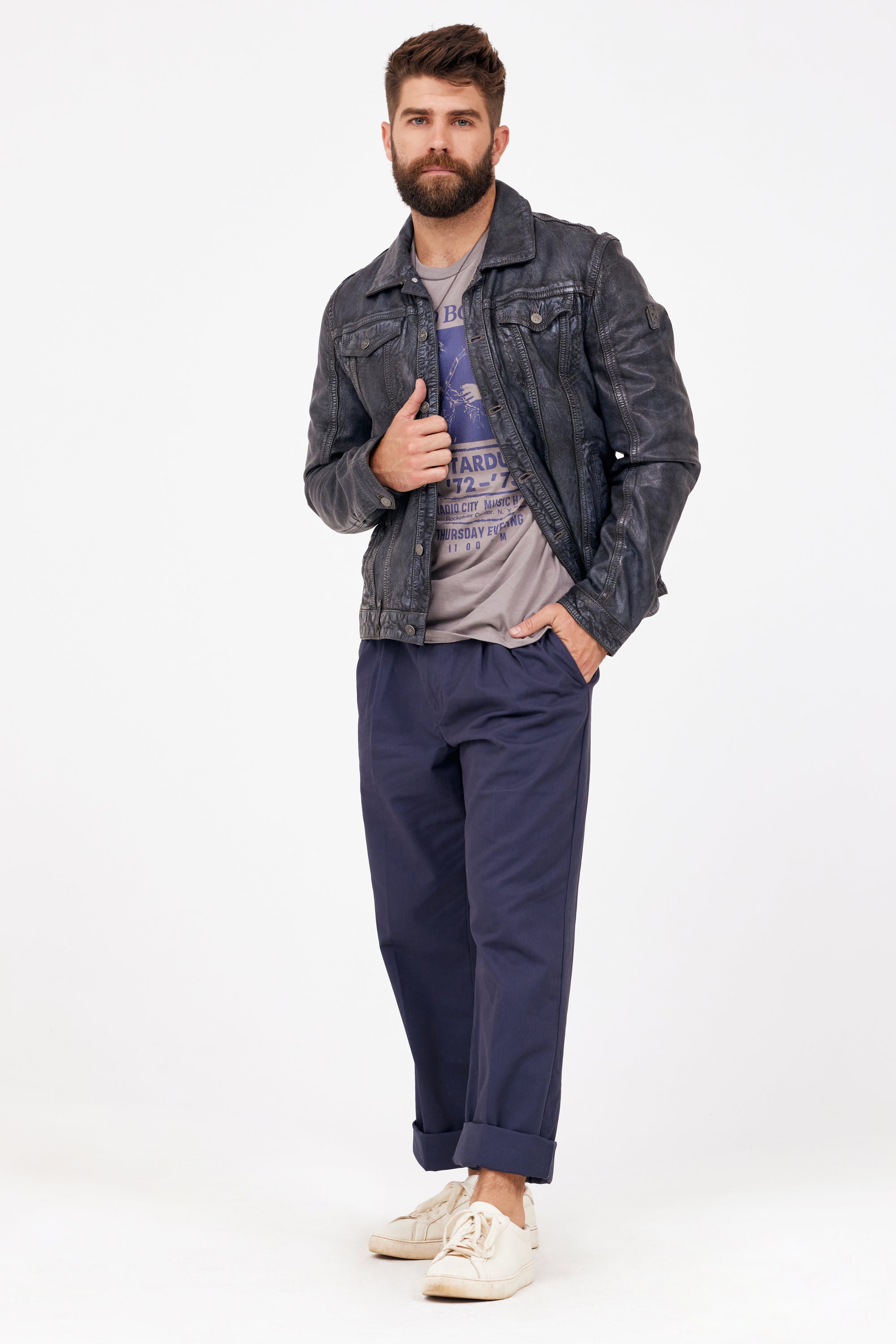 Geoff RF mauritiusleather Anthracite-Blue – Leather Jacket