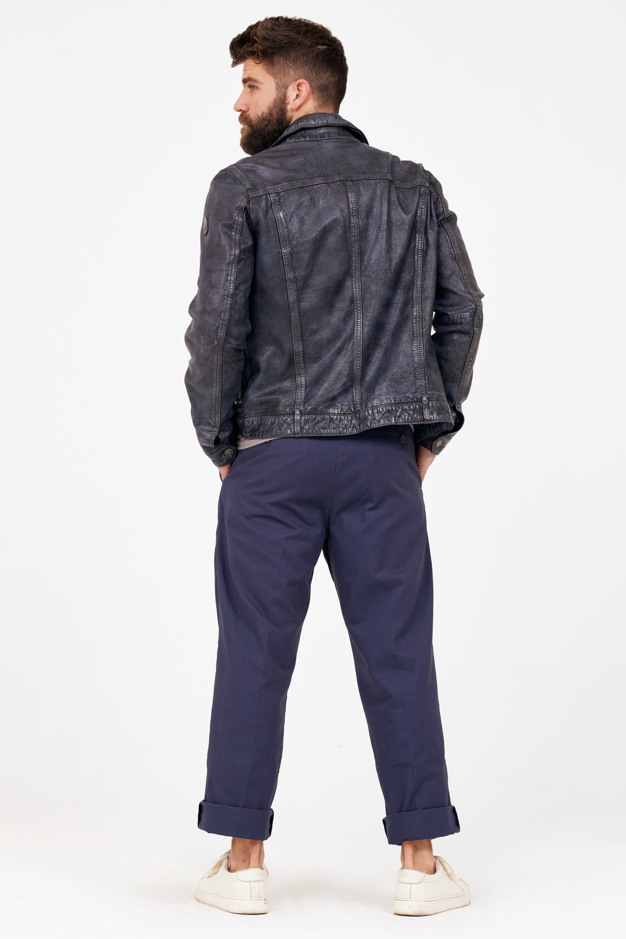 Geoff RF Leather Jacket, – mauritiusleather Anthracite-Blue