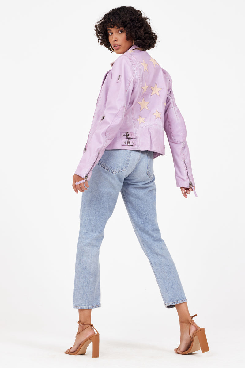 Christy RF Star Detail Leather Jacket, Digital Lavender – mauritiusleather