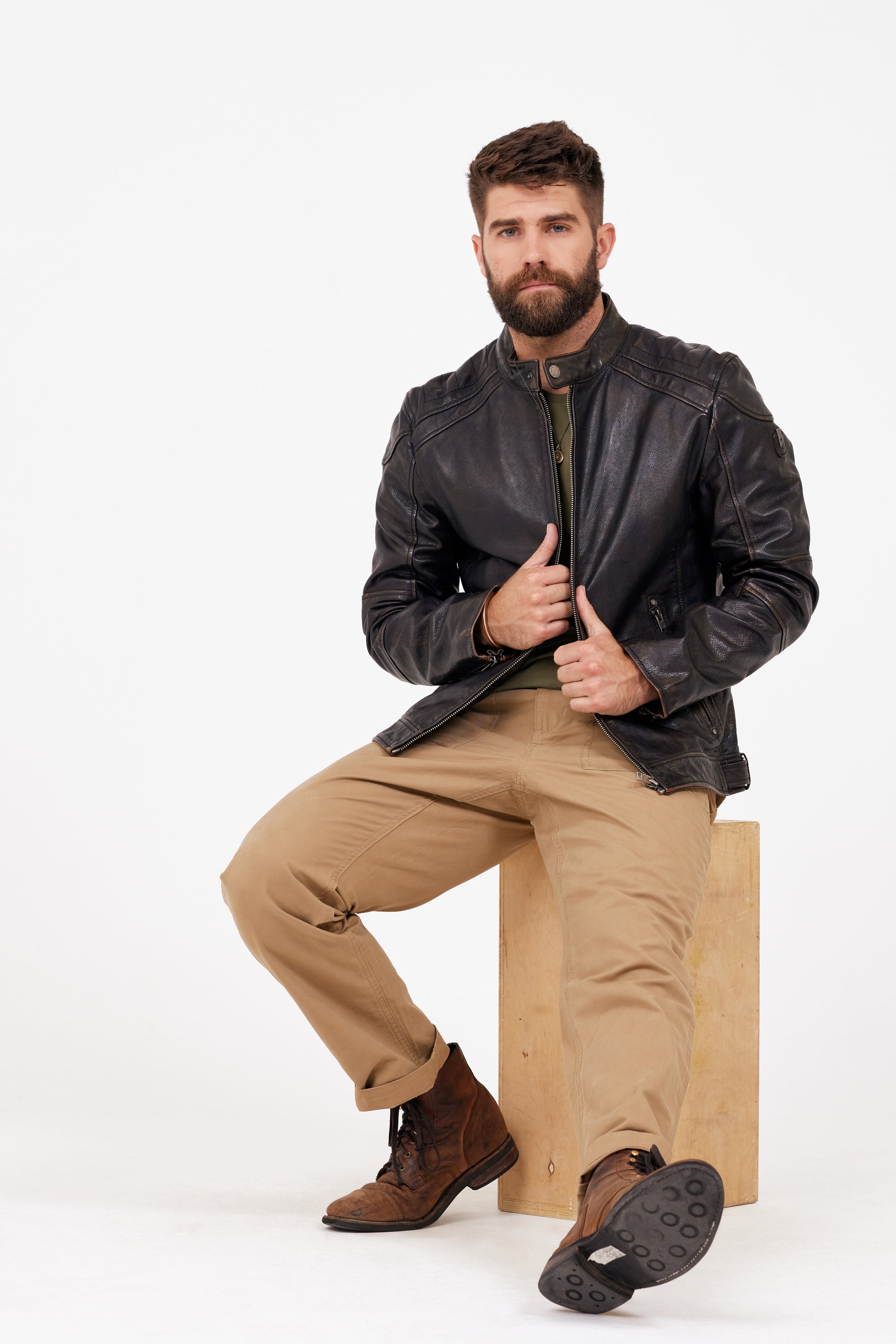 DRESSX Brown Leather Jacket with T-shirt