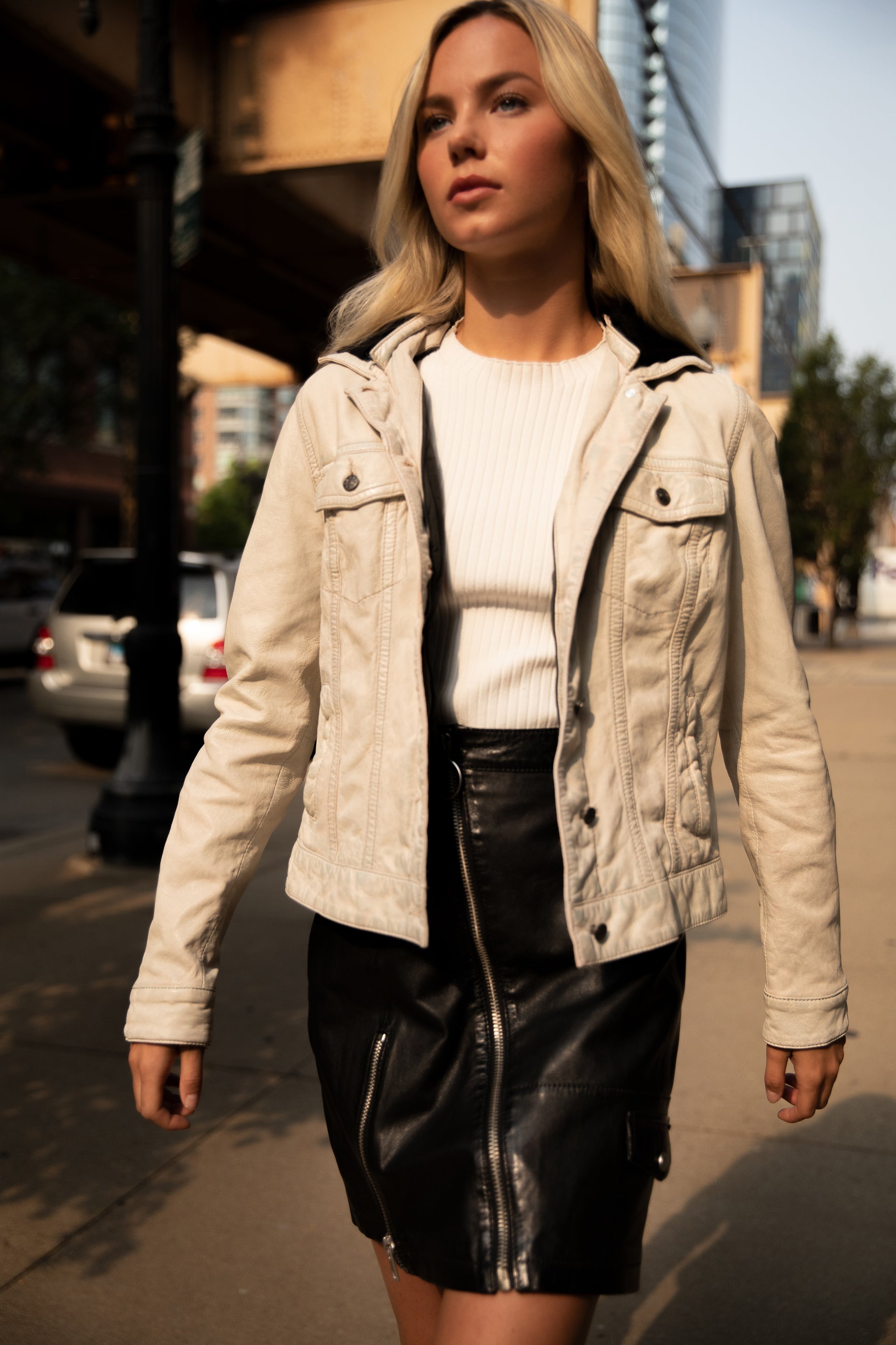 Jenny RF Leather Jacket, Cream – mauritiusleather