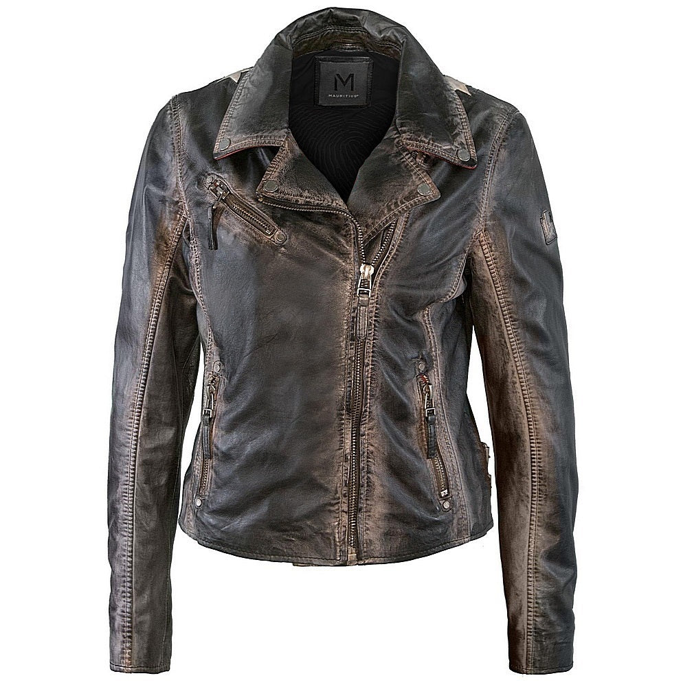 Christy RF Star Detail Leather Jacket, Vintage Black – mauritiusleather