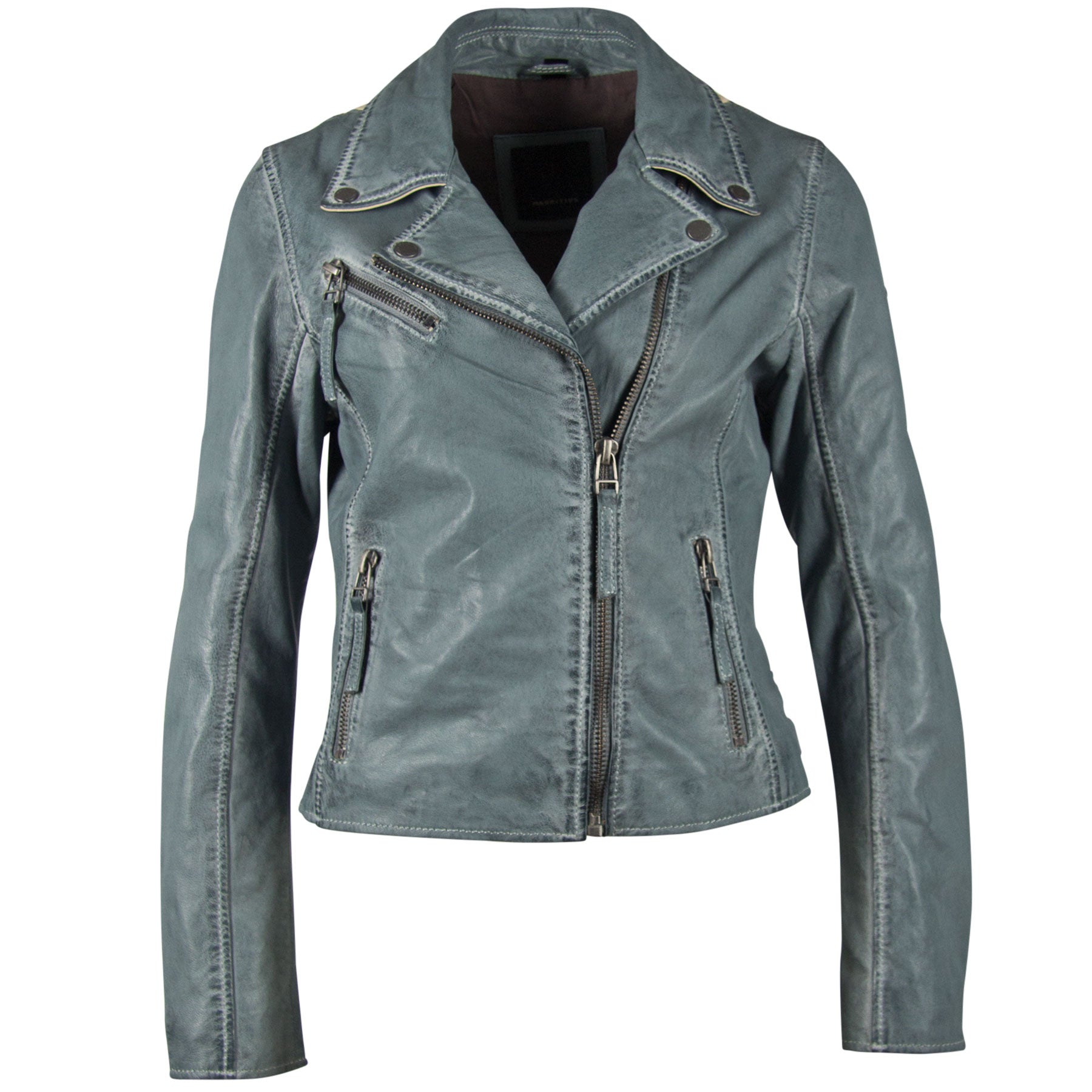 Christy RF Star Detail Leather Jacket, Winter Sky – mauritiusleather