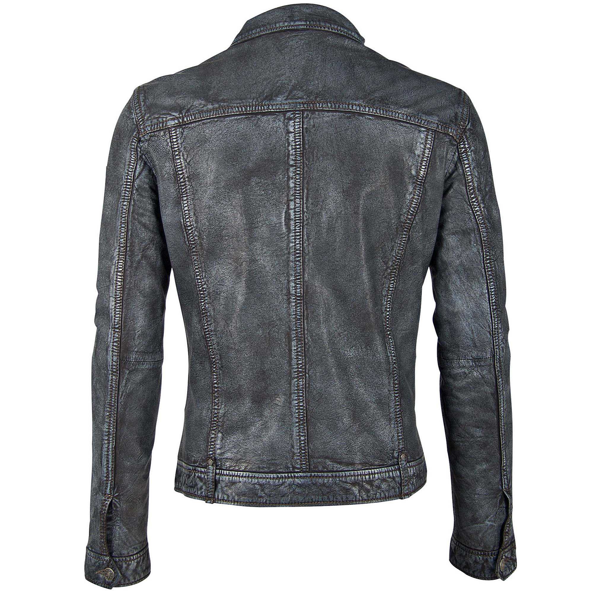 Geoff RF Leather Jacket, – mauritiusleather Anthracite-Blue